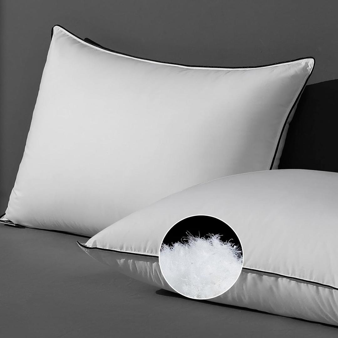 DWR Cloud-Like Luxury Feathers Down Pillows Set of 2, Soft & Fluffy Support with 100% Organic Cotton Cover, Ideal for Back & Stomach Sleepers  Not for Firm Pillow Lovers (20"x30") (Queen (Pack of 2), White)