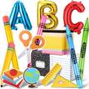 Kathfly 16 Pcs Back to School Themed Party Decorations with ABC Giant Pencil Crayon Balloons Paper Stickers for First Day of School Kindergarten Graduation Classroom Party Supplies