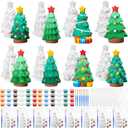 VercanMonth 8 Pcs Christmas Tree Painting Kit Ceramic DIY Ready to Draw Xmas Statues Paint Your Own Christmas Tree Figurines Unpainted Plaster Craft with Brush Palette for Adult