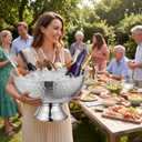 Ice Bucket for Parties and Punch Bowl Set, 15.7 Inch Large Stainless Steel Champagne Chiller with Ladle Scoop and Tongs, Pedestal Beverage Tub for Wedding Mimosa Bar(Hammered)