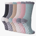 FNOVCO Non Slip Socks for Women Winter Warm Cozy Fuzzy Slipper Socks Soft Fluffy Hospital Socks with Grips, Pack of 6 