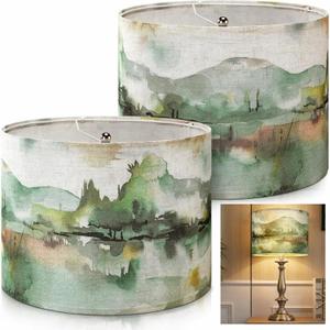 Hortsun Drum Lamp Shades Set of 2, Medium Mountains Country Fabric Lampshades for Table Lamps Wall Floor Lamps 13 x 13 x 10 Inch Spider Easy Assembly Replacement with Lampshades Lamp Shade Harp Holder