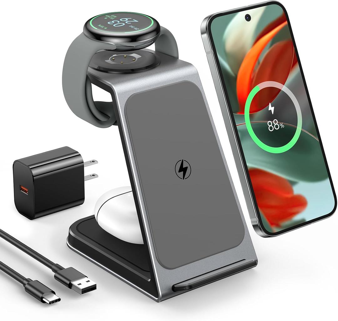 Wireless Charger Designed for Pixel Watch 3/2 (Not for Pixel Watch 1), 3 in 1 Aluminum Alloy Pixel Charger Stand for Pixel 9 Pro XL/9/Fold/9a/8/8a/7/7a/6, Pixel Buds Pro/Pro 2 (with Adapter) Wireless Charger Designed for Pixel Watch 3/2 (Not for Pixel Watch 1), 3 in 1 Aluminum Alloy Pixel Charger Stand for Pixel 9 Pro XL/9/Fold/9a/8/8a/7/7a/6, Pixel Buds Pro/Pro 2 (with Adapter)