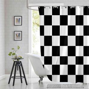 Black and White Shower Curtain,Checkered Flag Racing Race Car Flag,Fabric Bath Curtain for Bathroom,Waterproof Curtains for Bathroom,Shower Curtain with Hook,60"X72"