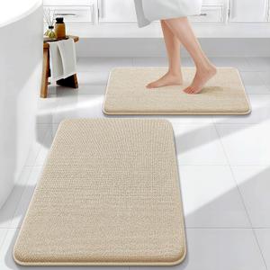 OLANLY Bathroom Rugs Sets 2 Piece, Soft Absorbent Memory Foam Bath Rug Set, Non-Slip, Quick Dry, Machine Washable Bath Mats for Bathroom, Home Decor Accessories (30"x20"+24"x16", Beige)