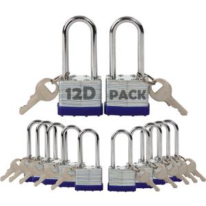 SEPOX 12Pcs Set Laminated-Padlocks with Key Different, Extra Long-Shackle, 1-9/16" 40MM Heavy-Duty Steel Lock Body Each Lock with 2 Big Key for Outdoor & Indoor Lockers-Locks, Fence, Gate, Tool-Box