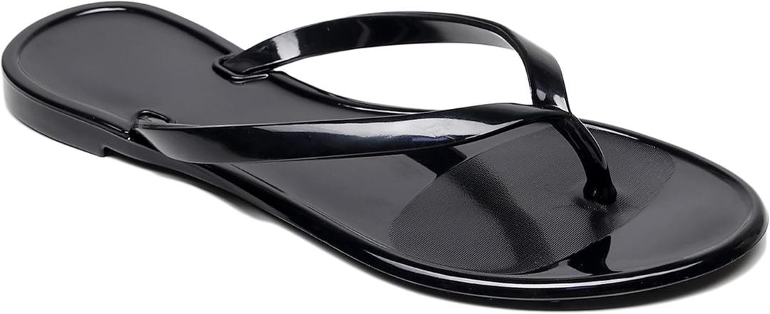 Women Flip Flops Jelly Shoes Thong Sandals Flat Slides Clear Jellies Pool Slippers Bathroom Summer Beach Size 8 Ladies Non Slip Dress Comfortable Quick Drying Soft (Black)