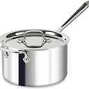 All-Clad D3 3-Ply Stainless Steel Sauce Pan with Lid 4 Quart, Induction, Oven Broiler Safe 600F, Multipurpose, Compatible w/ All Cooktops, For Restaurant or Home Kitchen, Pots & Pans, Cookware, Silver (Beige)