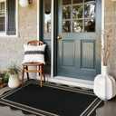 Scalloped Easy Jute 3x5 Outdoor Rug, Washable Rugs for Entryway Black Front Door Mat, Farmhouse Neutral Non Slip Indoor Carpet for Patio Living Room Backyard