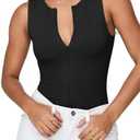 iGENJUN Women's Bodysuit Tops Sleeveless Invisible Zip Up Crew Neck Body Suit, Large