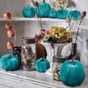 Halloween 12Pcs Artificial Velvet Pumpkins Sets Assorted Size Handmade Fake Foam Fall Harvest Decorative for Kitchen Party Table - Blue