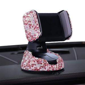 huoflame Bling Car Phone Holder for Women – Sparkly Pink Crystal Phone Mount 360° Adjustable Car Accessories for Dashboard Windshield and Air Vent（Pink）