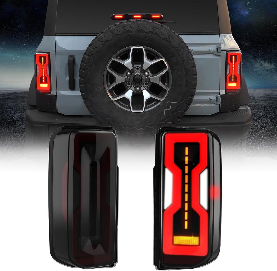 LED Tail Lights For Ford Bronco 2021-2024 Halogen Taillights Upgrade, Rear Brake Lamps Stop Taillight for Ford Bronco 2 Door/4 Door Accessories(2PCS, Smoked Lens)