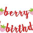 Berry First Birthday Banner, Glitter Strawberry Banner, 1st Birthday Decor (Red)