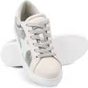 PARTY Women's Fashion Sneaker Lace Up Low Top Comfortable Cushioned Walking Shoes,Podcast,Silver Met,8