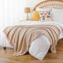 BATTILO HOME Beige Throw Blankets for Couch, Knitted Tan Throw Blanket for Twin Bed, Super Soft Warm Large Throws for Home Decor, 60" x 80"