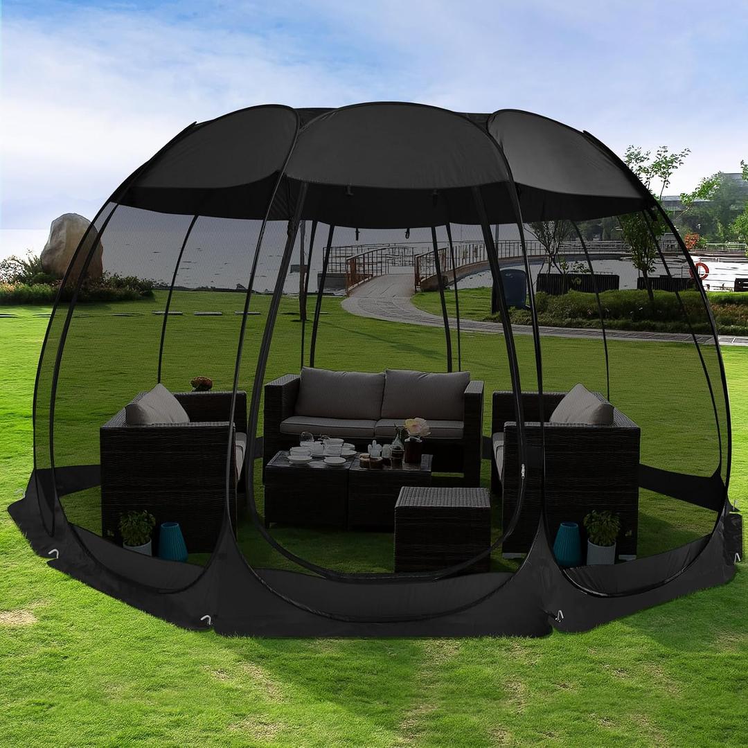 Alvantor® Pop Up Screen House, Outdoor Mosquito Mesh Tent with UV Resistant, Pop Up Canopy Easy Up, Foldable Screen Room for Camping,Backyard, Garden, Patio(Black, 15x15 FT)