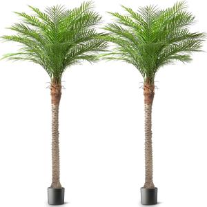 Artificial Phoenix Palm Tree 9ft Tall Outdoor Indoor Decor Fake Plants with 21 Adjustable Leaves, Large Faux Sago Palm Tree for Home Office Living Room Yard Outside Patio Poolside (2, 9ft)