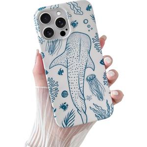 Yeddabox for iPhone 16 Pro Max Case Cute Whale Shark Phone Case Soft TPU Slim Shockproof Phone Cover for Women Girls Blue