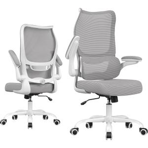 Office Chair Ergonomic Desk Chair - Comfy Mesh High Back Office Chair with Lumbar Support Wheel Home Desk Office Chairs Flip up Armrest Executive Rolling Swivel Task Computer Chair Black Silver
