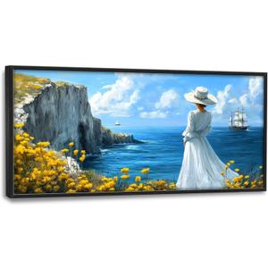 Coastal Boat Large Wall Art Framed Wall Decor for Living Room Ocean Coast Pictures Oversized Canvas Print Painting Modern Extra Large Framed Artwork for Bedroom Office Home Decor 60"x30"