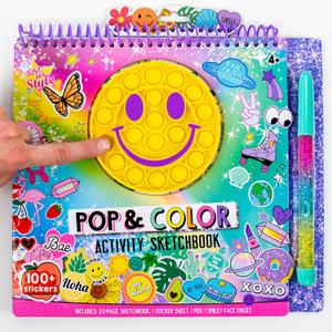Just My Style Pop & Color Sketchbook, Creative Fidget Sketchbook and Pen Set, Great Weekend Activity, Includes Cute Puffy Stickers & Mindfulness Activity Book for Kids Ages 6, 7, 8, 9