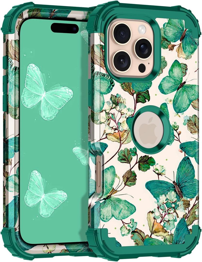 Casetego for iPhone 16 Pro Max Case,Three Layer Heavy Duty Sturdy Shockproof Protection Full Rugged Hard PC+Soft TPU Bumper Protective Girls Case for Apple iPhone 16 Pro Max 6.9 inch,Sap Green