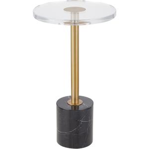 LIKENOW Furniture Acrylic Side Table,Clear Small Round End Table for Living Room,Bedroom,Office | Modern Nightstand with Marble Base,Gold Post,Clear Top for Drink,Food,Snack,Assembly(Black)