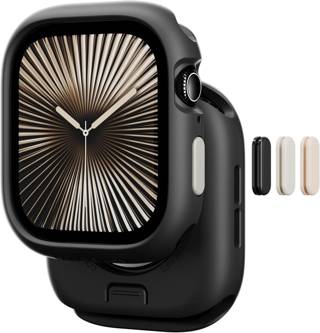 MAGEASY Designed for Apple Watch Series 11 Case 46mm | Shockproof Silicone Bumper with Customizable Buttons, Military Grade Durable Protective iWatch Cover, Skin Series - Black