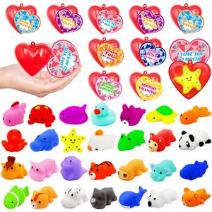 28 Pack Valentines Day Gifts for Kids ,Mochi Squishy Toys Filled Hearts Box with Valentine Cards Classroom Prizes Exchange Gifts Prizes Valentine Party Favors Valentines Day Gifts for Kids Boy Girl