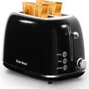 Roter Mond 2 Slice Toaster Retro Stainless Steel with Bagel, Cancel, and Defrost Functions, 6 Bread Shade Settings, Extra Wide Slots and Removable Crumb Tray, Black