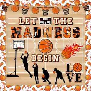 gisgfim Basketball Bulletin Board Decoration Set with Background Paper & Borders Cutouts Let The Madness Basketball Sport Bulletin Board Decor for Classroom School Game Craft Supplies(Basketball)