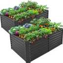 Land Guard 2 Pack 632 ft Galvanized Metal Raised Garden Bed, 2FT Deep Root Elevated Planter Box Steel Large Vegetable Flower Bed Kit, Gray