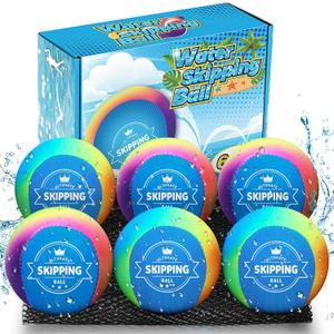 6 Pack Skipping Water Balls for Pool Play, Splash Colorful Skip Ball Water Bouncing Ball with Mesh Bag, Summer Fun Lake Pool Beach Toys for Adults