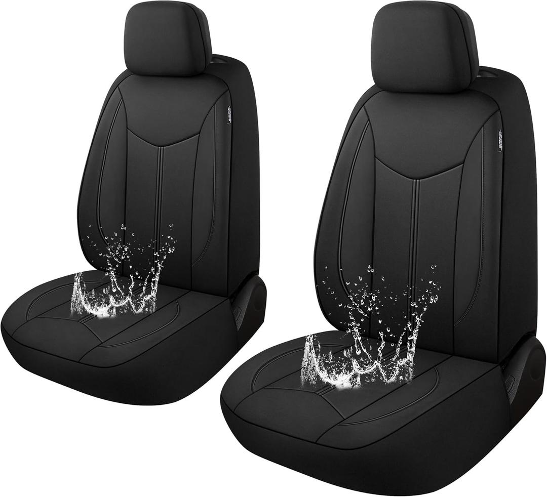 CAROMOP Neoprene Car Seat Cover 2 Front Seats, Waterproof Seat Covers for Cars, Universal Fit for Most Car Interior Covers-Sedan Truck SUV(Black)
