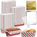 Teenyyou 50 Sets Christmas Paper Loaf Pan 6.3 x 2.2 x 2.2 Inch Mini Disposable Bread Pans with Clear Plastic Bags and Ties Rectangle Baking Mold Loaf Containers for Bread Cake Baking (Stripe Style)