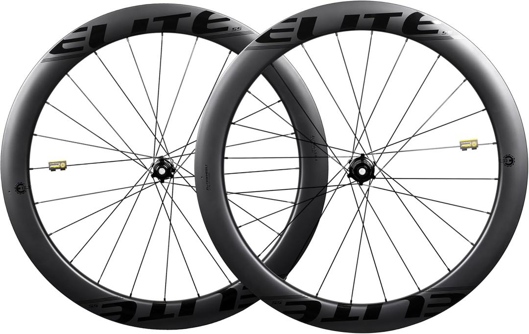 ELITEWHEELS Carbon Wheelset 700c Disc Brake UD Matte Carbon Fiber Road Bicycle Wheels 30/38/50/55/60/82mm Tubeless Clincher (Center Lock-55mm depth 31 width)