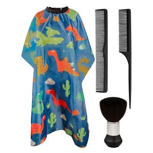 Kids haircut cape and Neck Duster Brush Hair Comb Set,hair cutting cape with Adjustable Closure barber cape (Blue Cartoon Dinosaur)