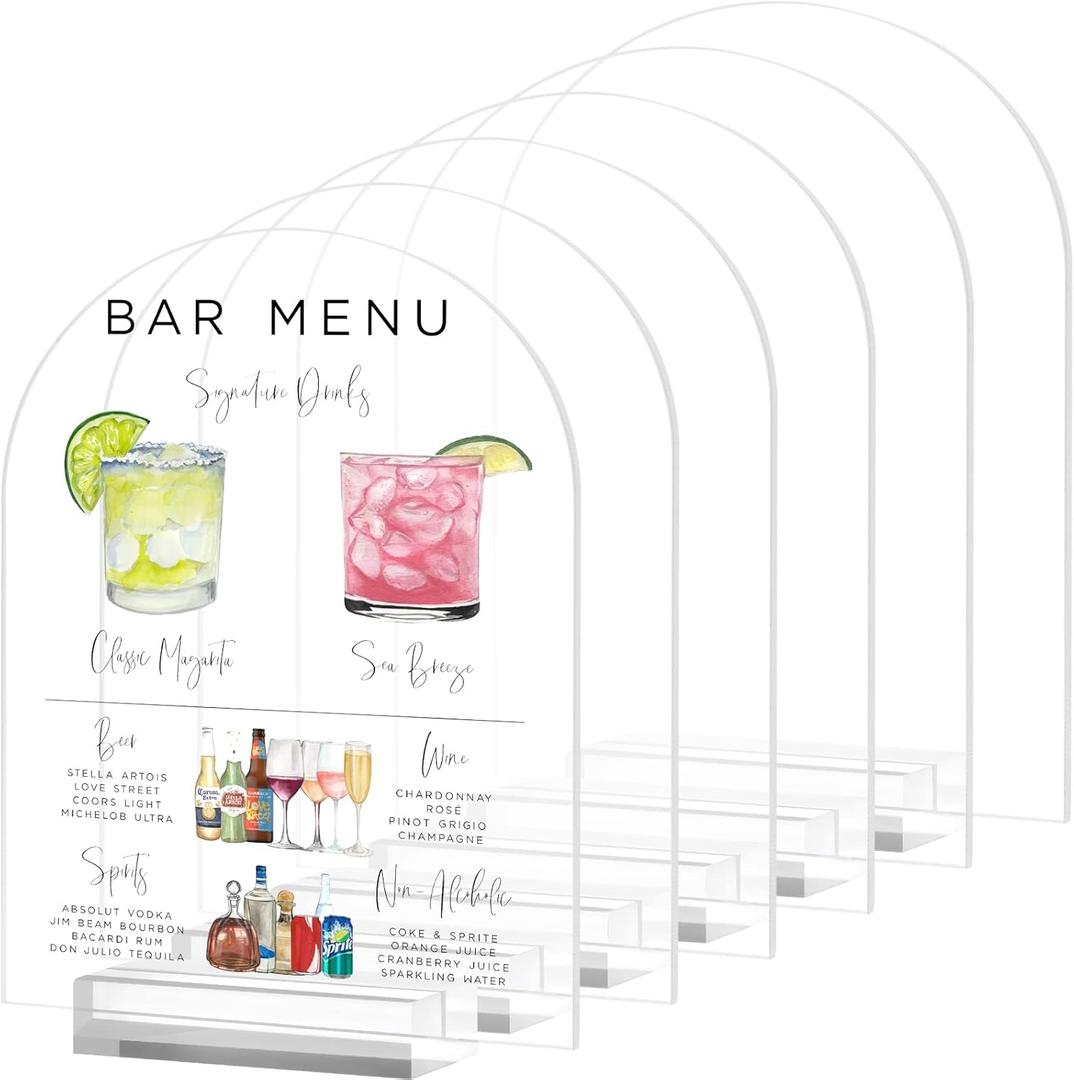 8x10 Inch Arch Acrylic Sign with Stand-6 Pack Clear Arched Sheets with Stand, DIY Arch Acrylic Sign Blank for Wedding Drink Bar Signs (Clear, 8 x10 Inch)