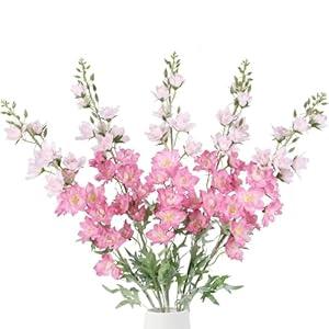 IPOPU 37" Blue Delphinium Artificial Flowers 5PCS Real Look Flocked Faux Delphinium Flowers with Fuzz Long Stem Silk Larkspur Snapdragon for Wedding & Home Decor(Blue)