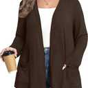 Women's Plus Size Lightweight Long Sleeve Casual Soft Open Front Cardigan Cover ups with Pockets (3X-Large, A11-brown)