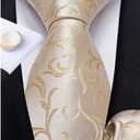 DiBanGu Mens Tie Set Silk Solid Paisley Necktie and Pocket Square Cufflinks Classic Formal Ties for Men Wedding Party (Champagne Floral)