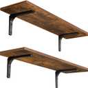 DINZI LVJ Long Wall Shelves, 23.6 Inch Wall Mounted Shelves Set of 2, Easy-to-Install, Wall Storage Ledges with Sturdy Metal Brackets for Living Room, Bathroom, Bedroom, Kitchen, Rustic Brown