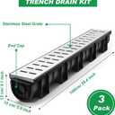 Amylove 3 Set Garage Trench Channel Drain 39.4 x 5.9 x 5.1 Inches, Garage Floor Drainage Trench Systems with 3 Stainless Steel Drainage Grates Cover and 3 Plastic End Caps for Pool Driveway, Black