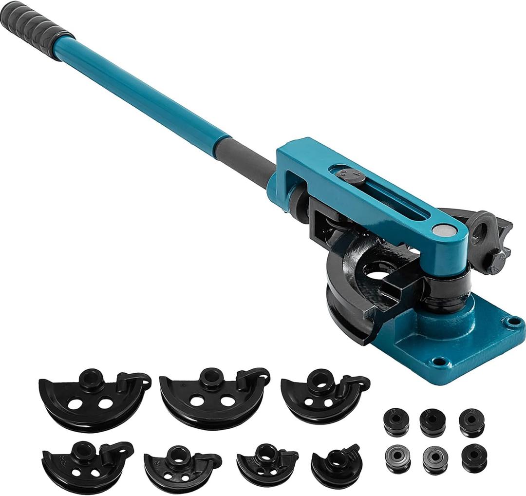 VEVOR Pipe Tube Bender, 3/8" to 1" Manual Pipe Tube Bender, with 7 Dies, Heavy Duty Tube Bender Tubing of Steel Metal Copper, for Repair Shops, Blue