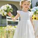 Arshiner Toddler Lace Tutu Dresses Ruffle Sleeve 3 Layers Tulle Flower Wedding Birthday Summer Little Girls Dress (White), 110