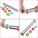 Rolling Pin and Pastry Baking Mat Set, Rolling Pins with Adjustable Thickness Rings, Stainless Steel Dough Roller for Baking Fondant, Pizza, Pie, Pastry, Pasta, Cookies (Black Mat)