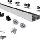 JUBEST Bypass Door Hardware 48", Aluminum Sliding Closet Door Hardware Set with Finger Pull Included, Smoothly and Quietly, for 2 Door System, Fit Door Thickness 1 3/8" or 1 3/4", Easy to Install