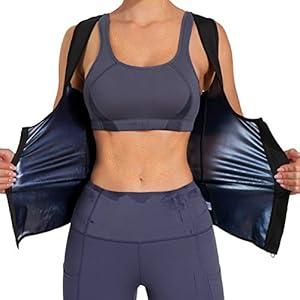 Junlan Sauna Suit for Women Waist Trainer Vest for Women Sweat Tank Top Shaper for Women with Zipper (Blue, Large)