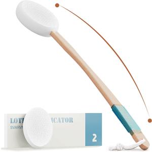 Lotion Applicator for Back and Feet with 2 Replaceable Pads, 17" Back Lotion Applicator for Women, Elderly Apply to Lotion, Suncreen, Cream Medicine, White